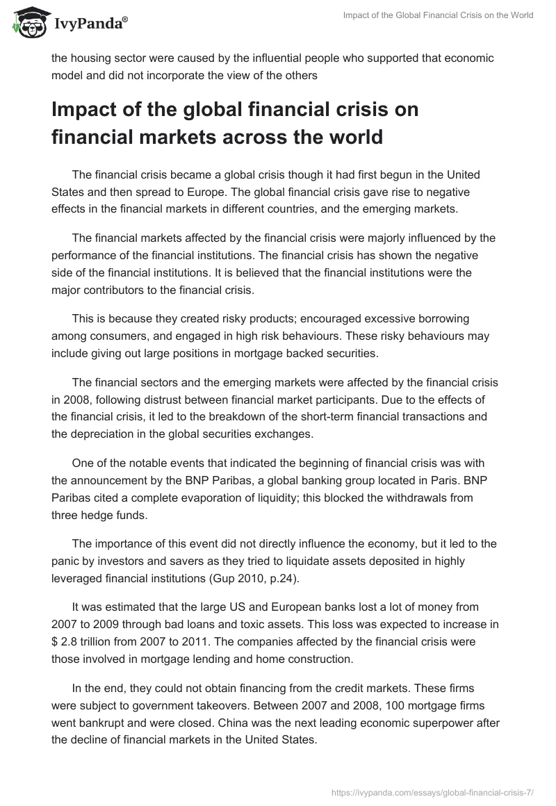 Impact of the Global Financial Crisis on the World. Page 2