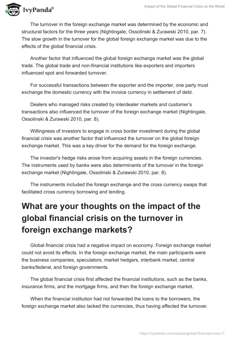 Impact of the Global Financial Crisis on the World. Page 5