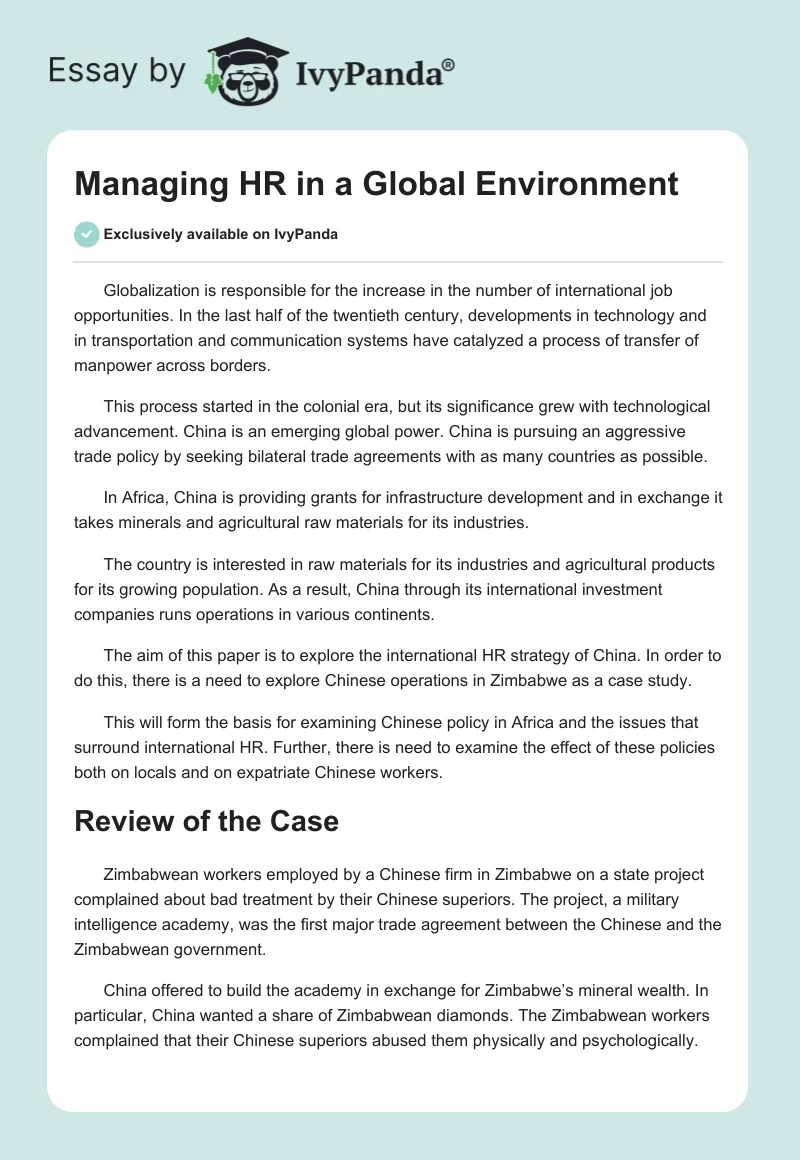Managing HR in a Global Environment. Page 1