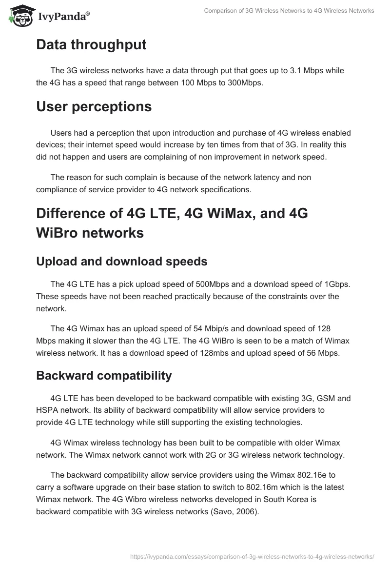 Comparison of 3G Wireless Networks to 4G Wireless Networks. Page 2