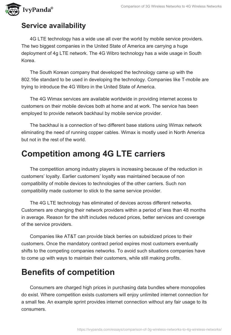 Comparison of 3G Wireless Networks to 4G Wireless Networks. Page 3