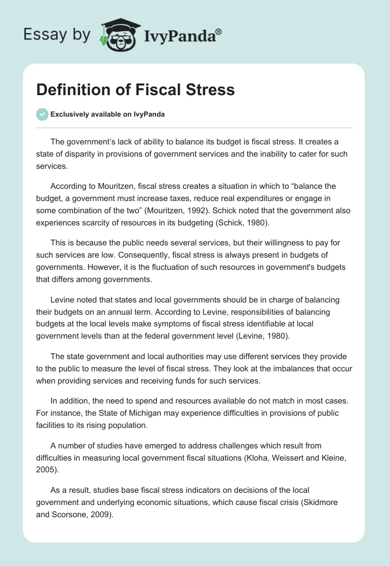 Definition of Fiscal Stress. Page 1
