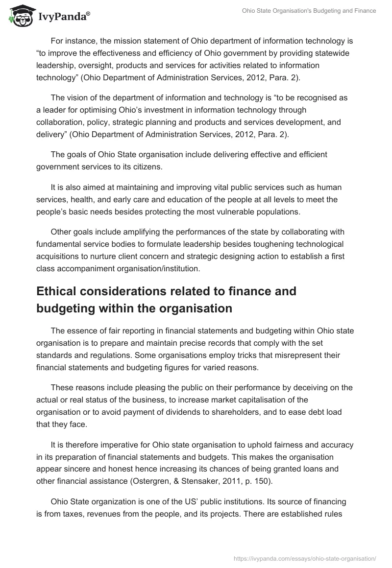 Ohio State Organisation's Budgeting and Finance. Page 2