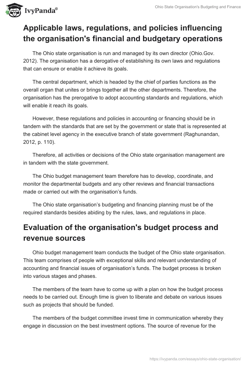 Ohio State Organisation's Budgeting and Finance. Page 4