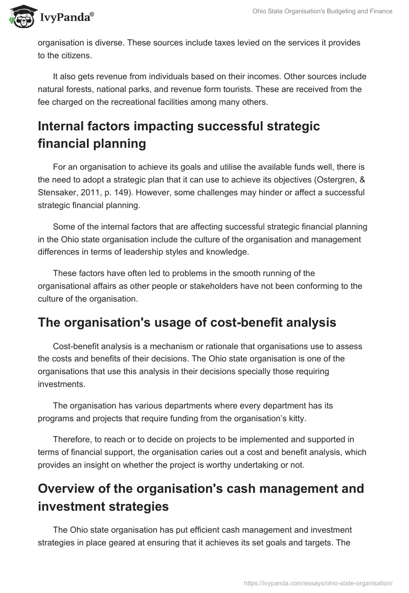Ohio State Organisation's Budgeting and Finance. Page 5