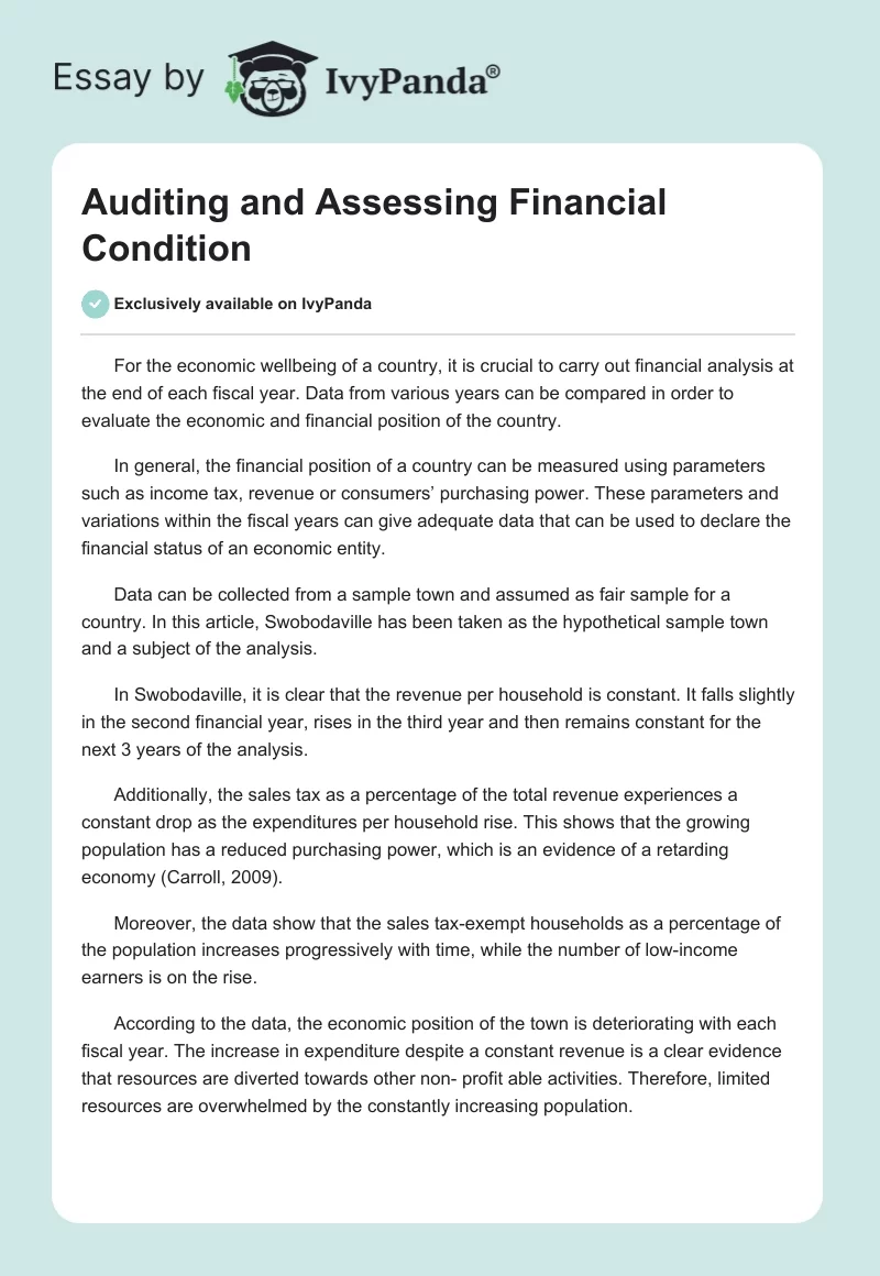 Auditing and Assessing Financial Condition. Page 1