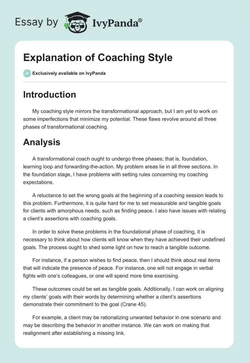 Explanation of Coaching Style. Page 1
