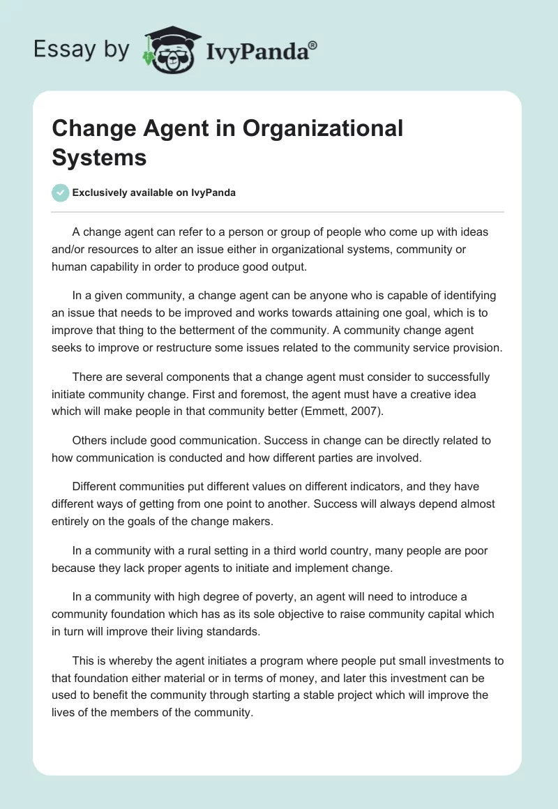 Change Agent in Organizational Systems. Page 1