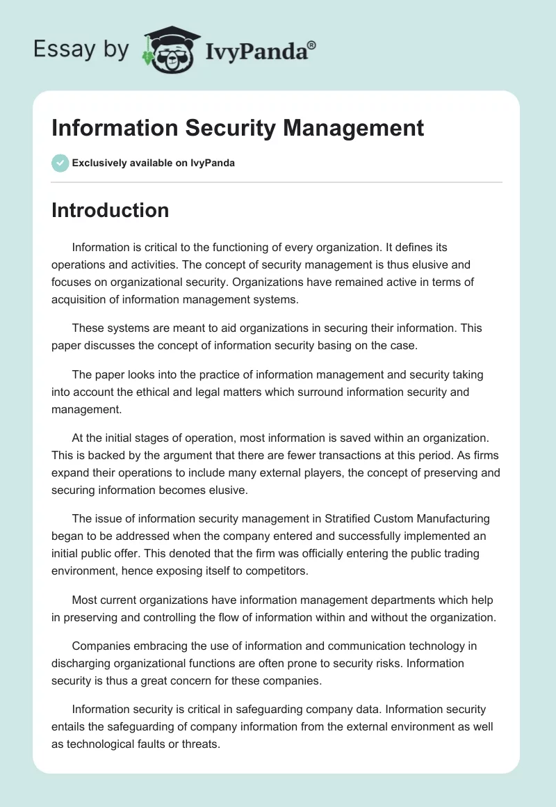 Information Security Management. Page 1