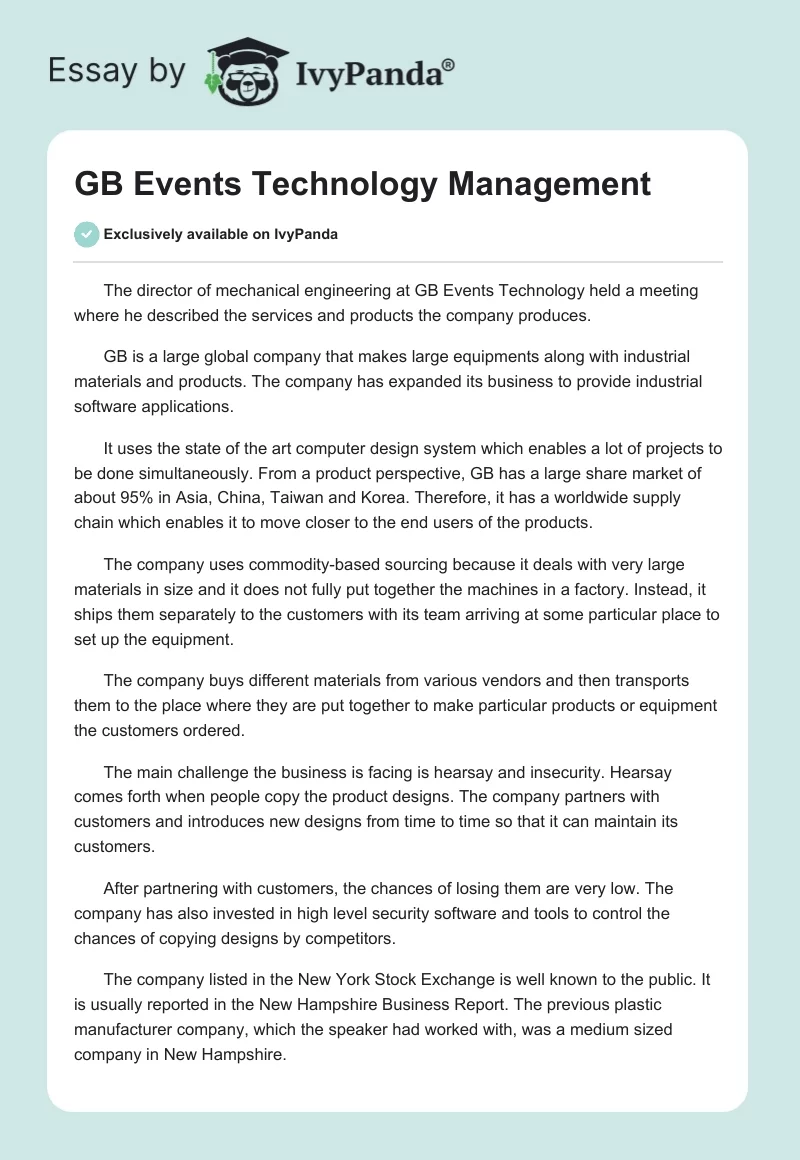 GB Events Technology Management. Page 1