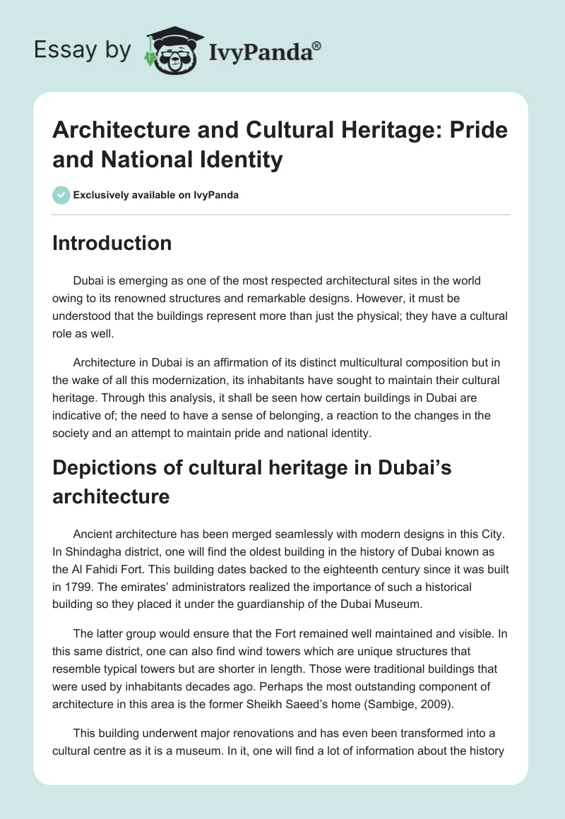 Architecture and Cultural Heritage: Pride and National Identity. Page 1