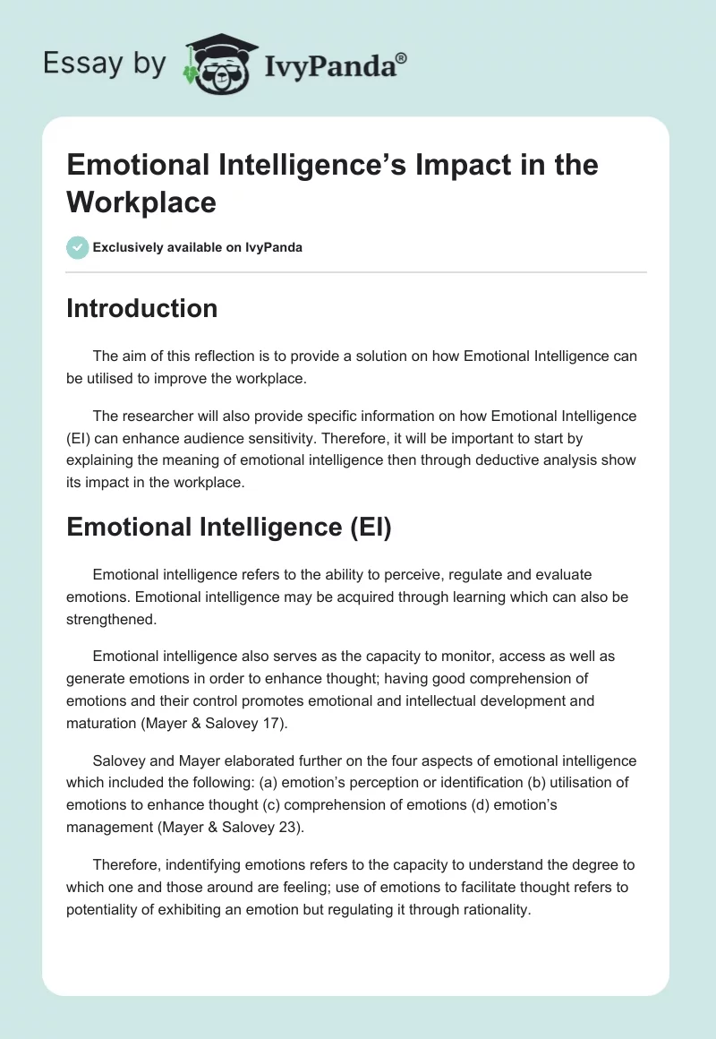 Emotional Intelligence’s Impact in the Workplace. Page 1
