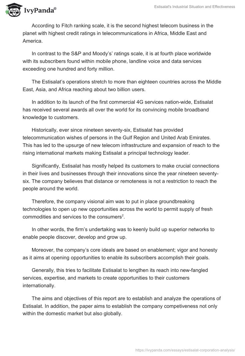 Estisalat's Industrial Situation and Effectiveness. Page 2