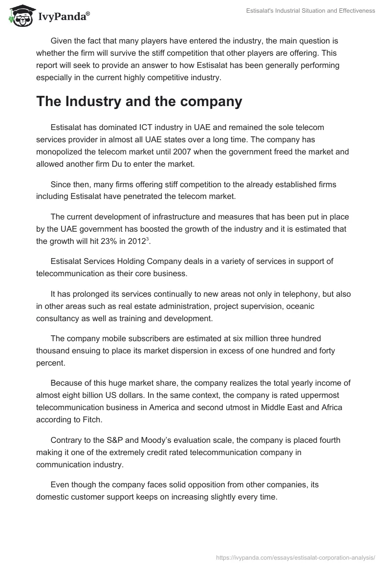 Estisalat's Industrial Situation and Effectiveness. Page 3