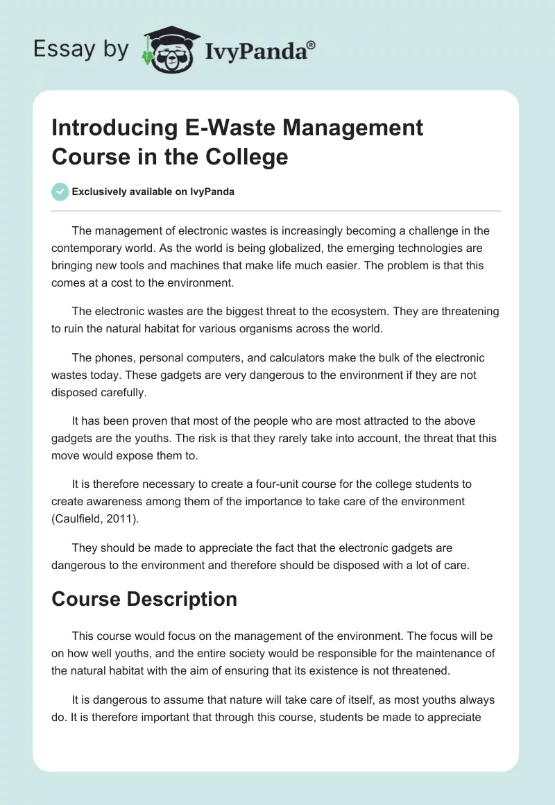 Introducing E-Waste Management Course in the College. Page 1