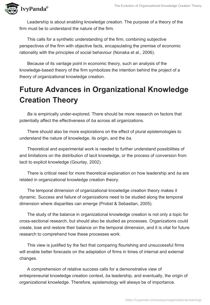 The Evolution of Organizational Knowledge Creation Theory. Page 2