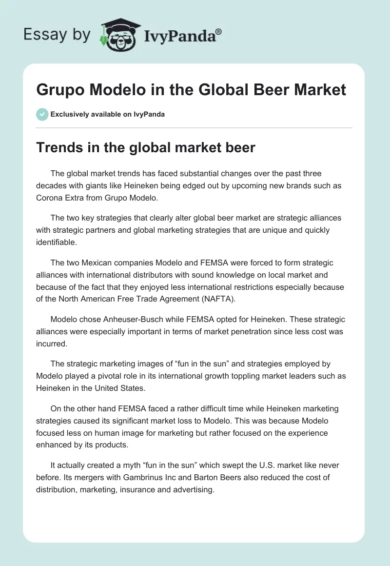 Grupo Modelo in the Global Beer Market. Page 1