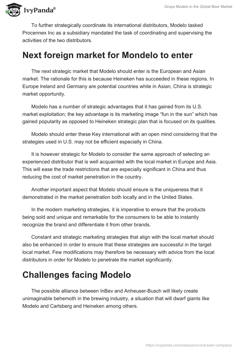 Grupo Modelo in the Global Beer Market. Page 3