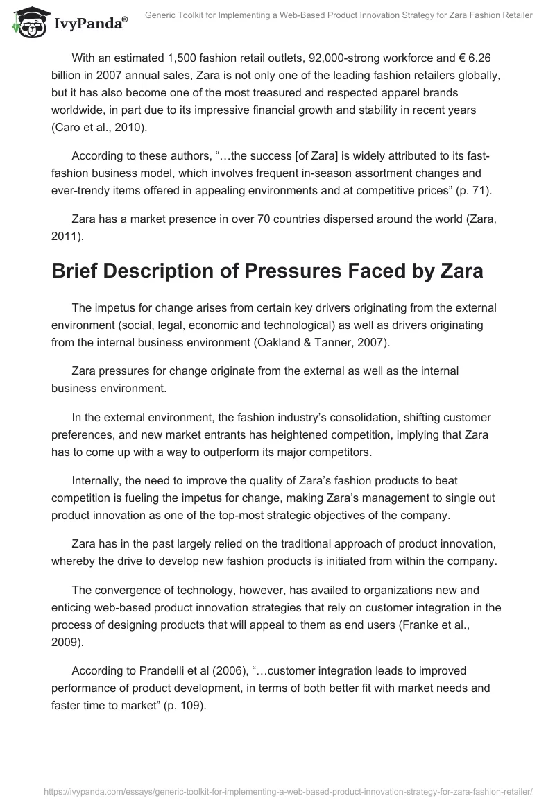 Generic Toolkit for Implementing a Web-Based Product Innovation Strategy for Zara Fashion Retailer. Page 2