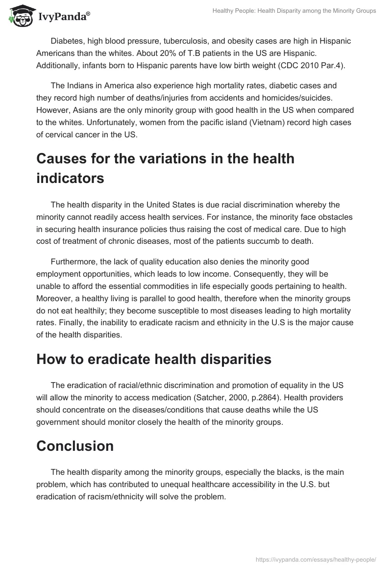Healthy People: Health Disparity among the Minority Groups. Page 2