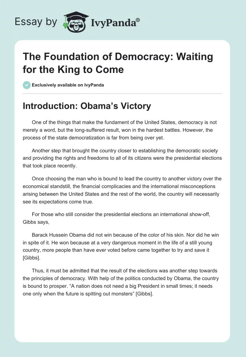 The Foundation of Democracy: Waiting for the King to Come. Page 1