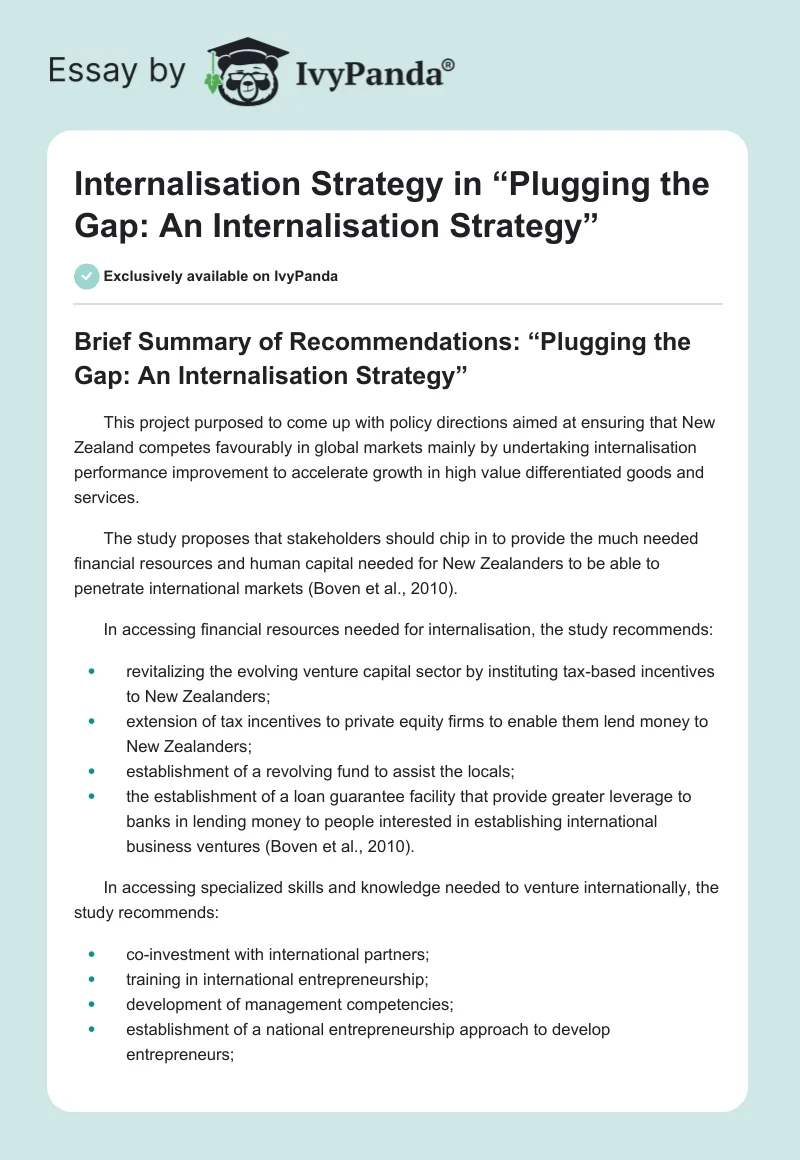 New Zealand: Internalisation Strategy and Knowledge-Based Economy. Page 1