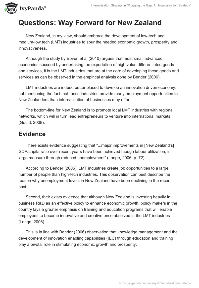 New Zealand: Internalisation Strategy and Knowledge-Based Economy. Page 3