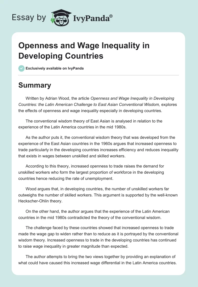 Openness and Wage Inequality in Developing Countries. Page 1