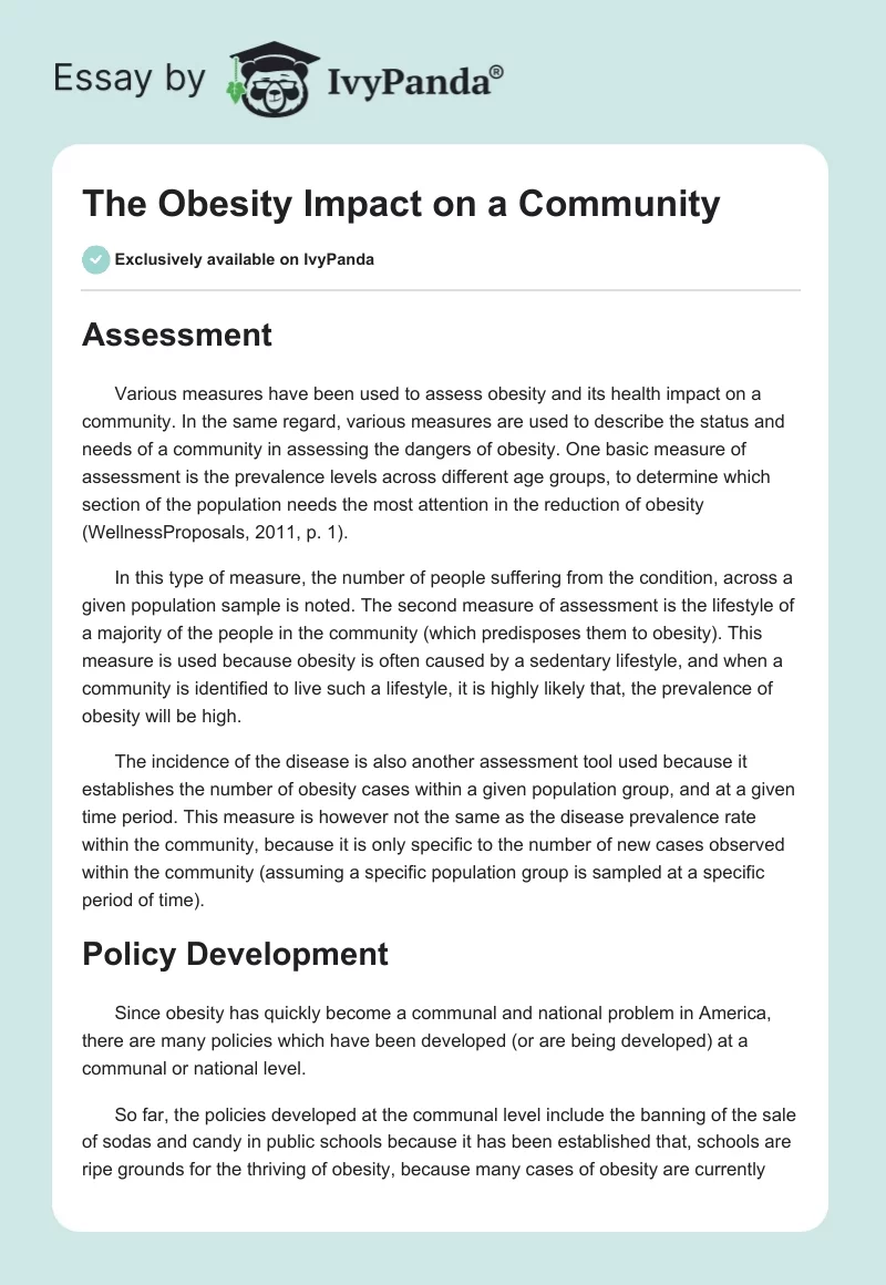 The Obesity Impact on a Community. Page 1