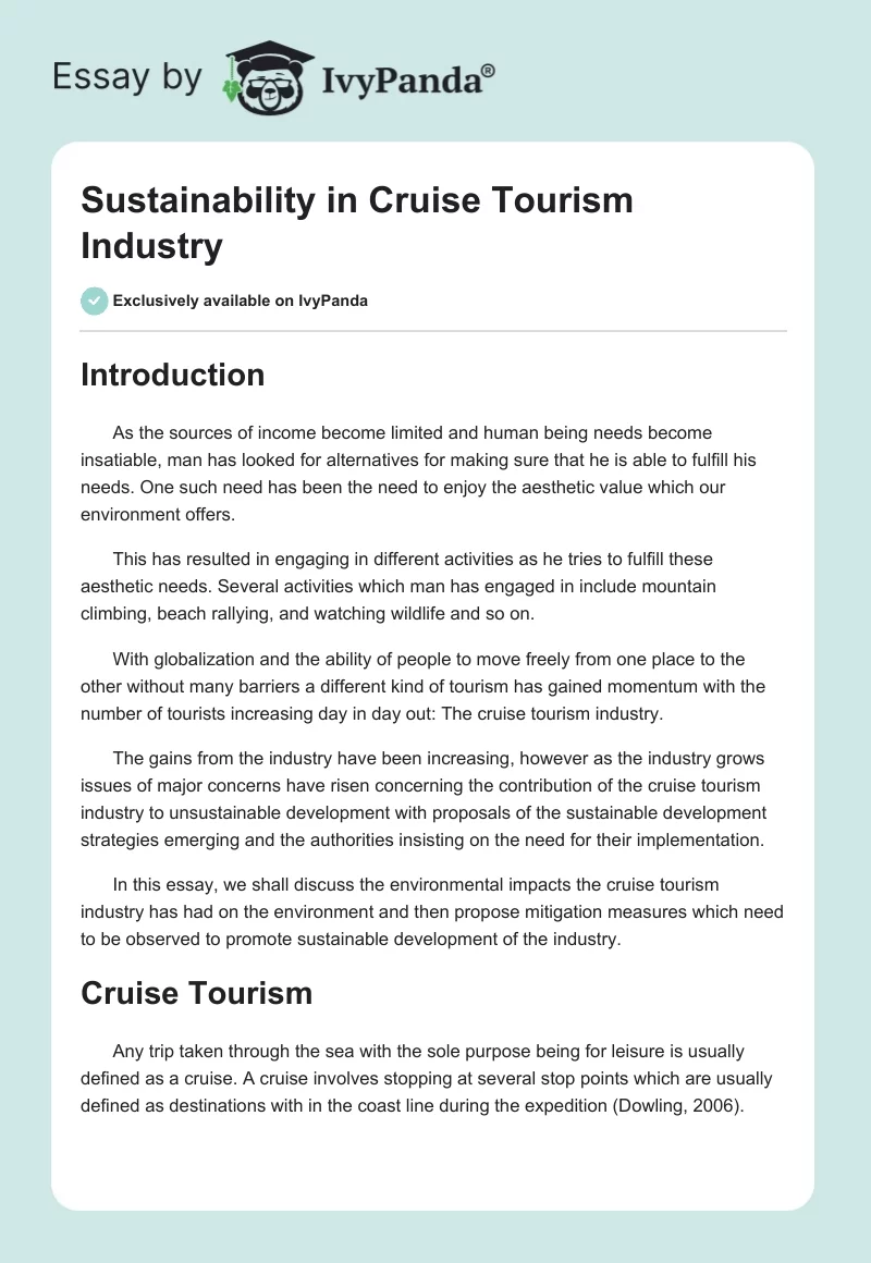Sustainability in Cruise Tourism Industry. Page 1