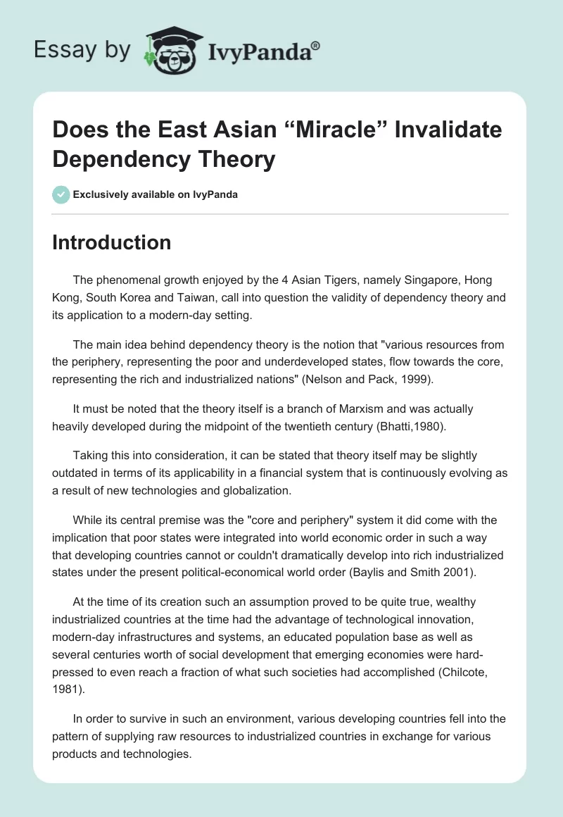 Does the East Asian “Miracle” Invalidate Dependency Theory. Page 1