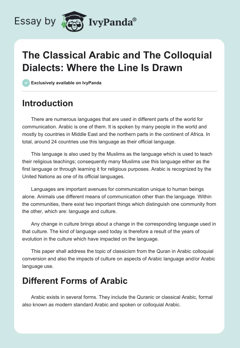 The Classical Arabic and The Colloquial Dialects: Where the Line Is Drawn. Page 1