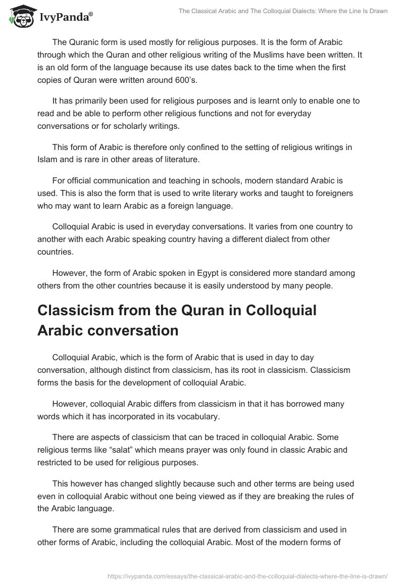 The Classical Arabic and The Colloquial Dialects: Where the Line Is Drawn. Page 2