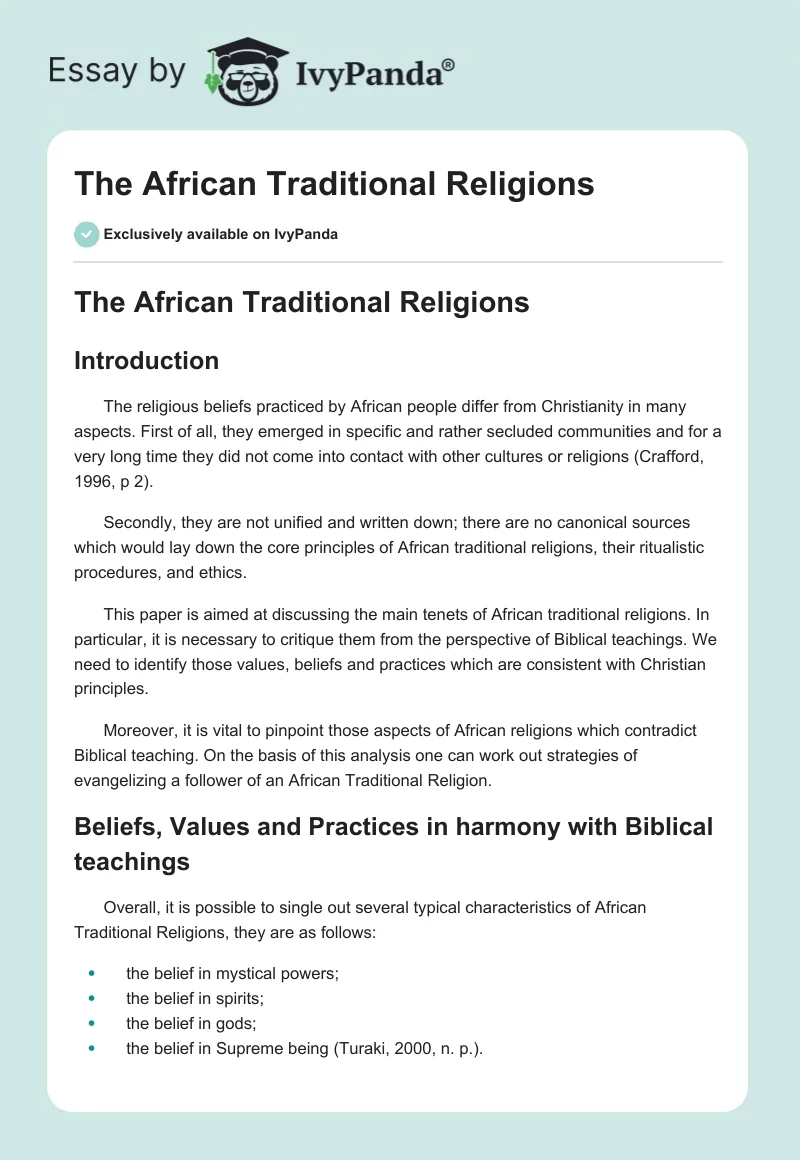 The African Traditional Religions. Page 1