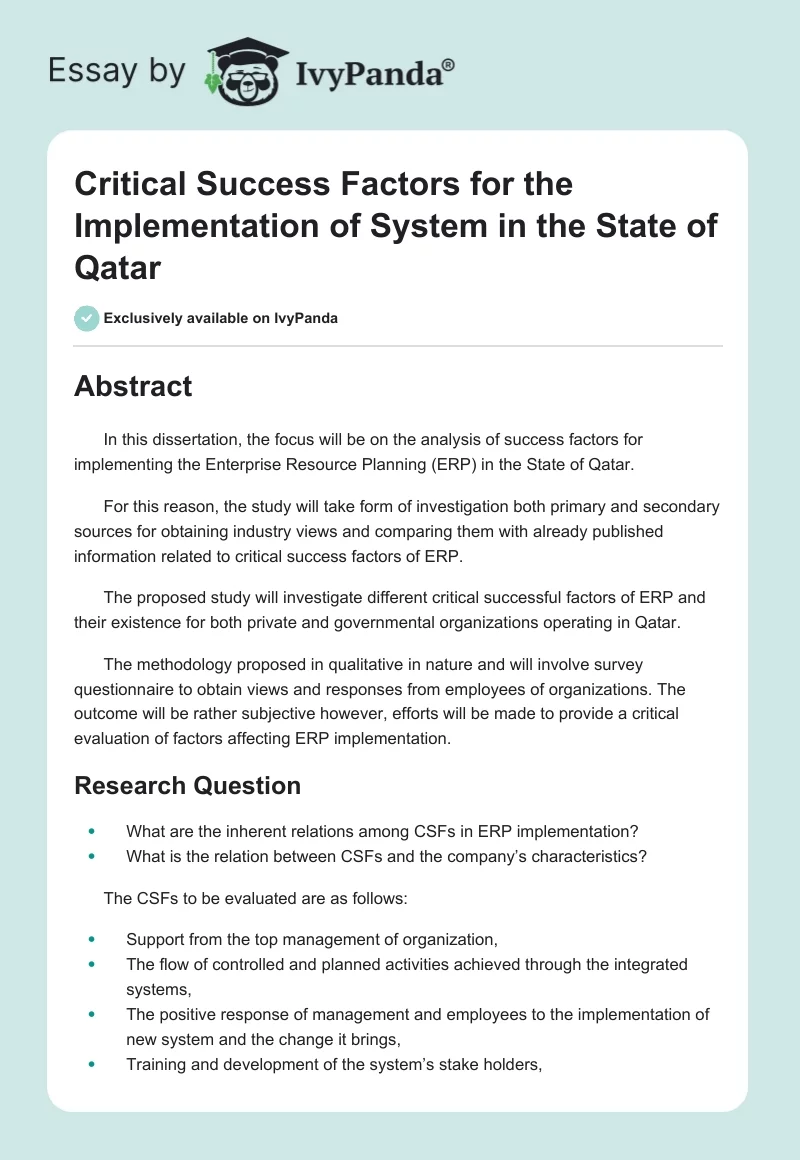 Critical Success Factors for the Implementation of System in the State of Qatar. Page 1
