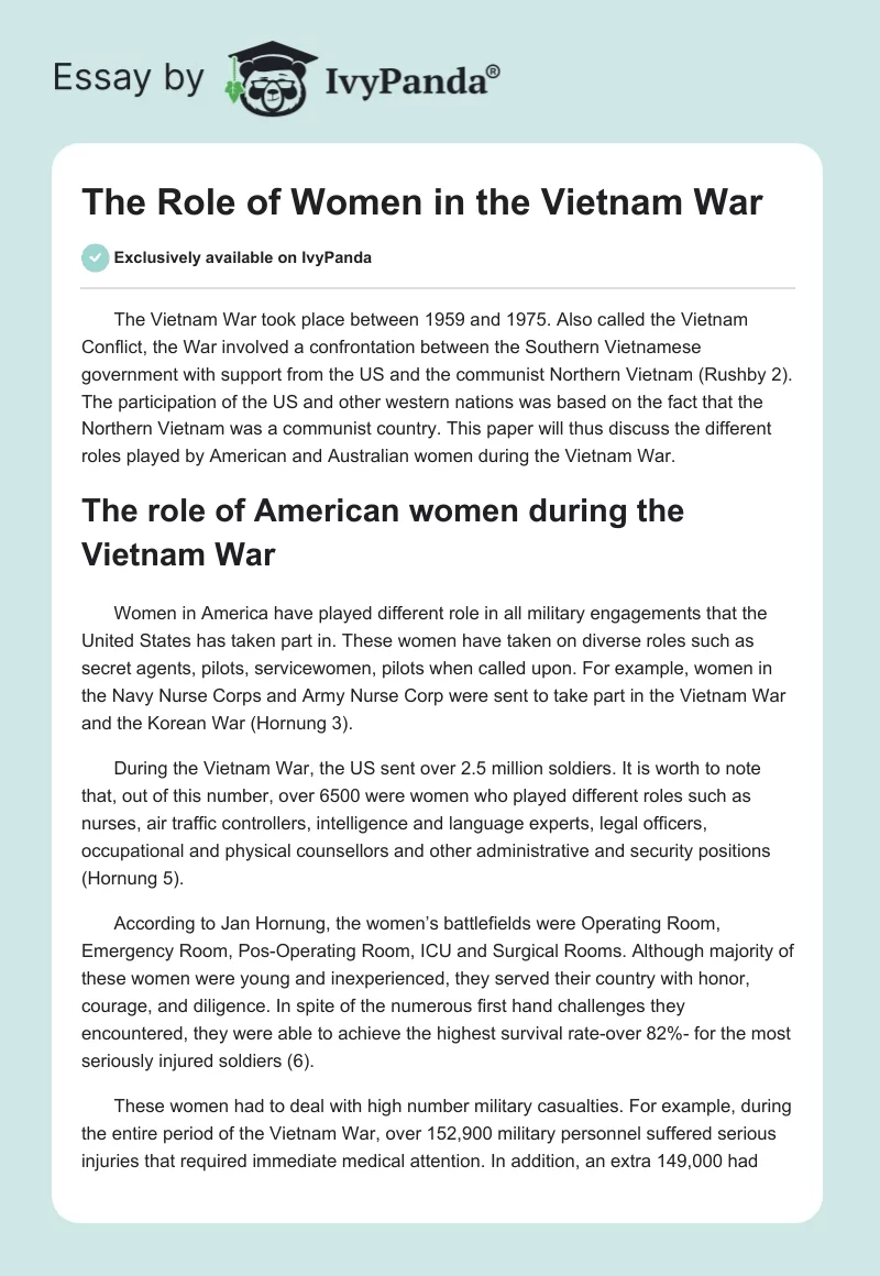 The Role of Women in the Vietnam War. Page 1