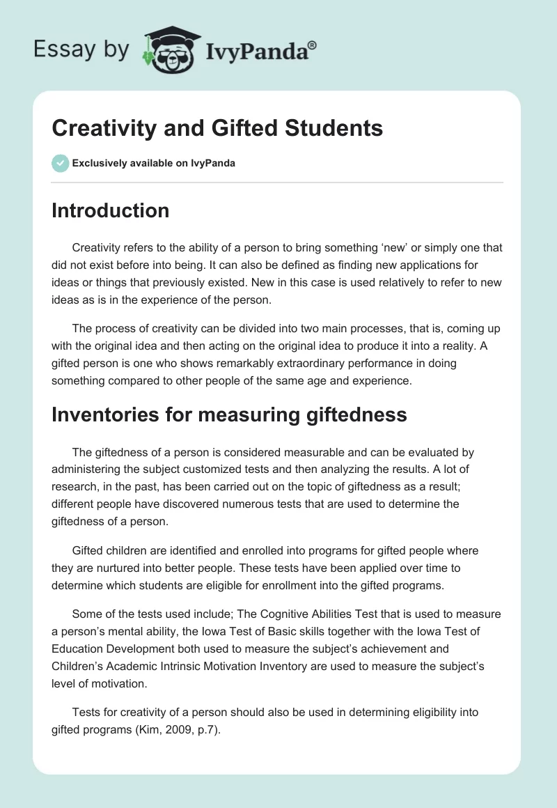 Creativity and Gifted Students. Page 1