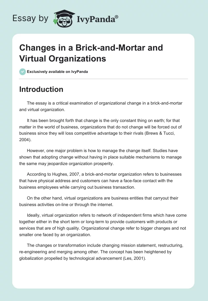 Changes in a Brick-and-Mortar and Virtual Organizations. Page 1