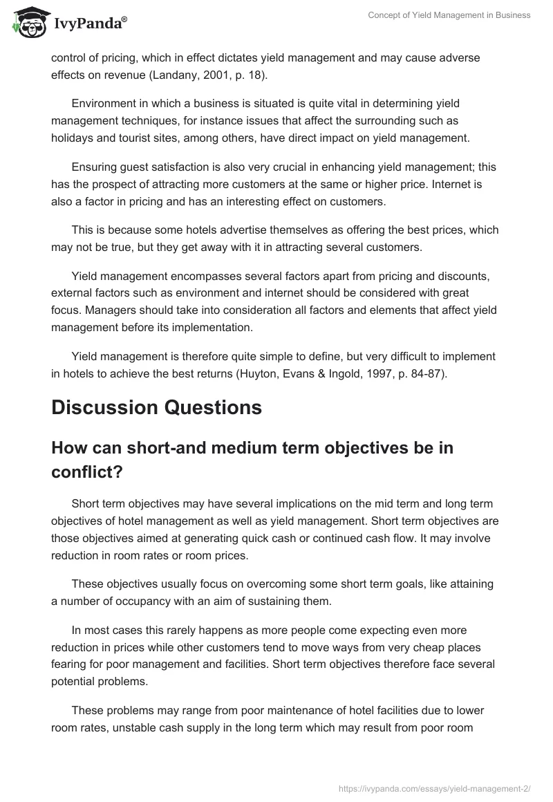 Concept of Yield Management in Business. Page 3
