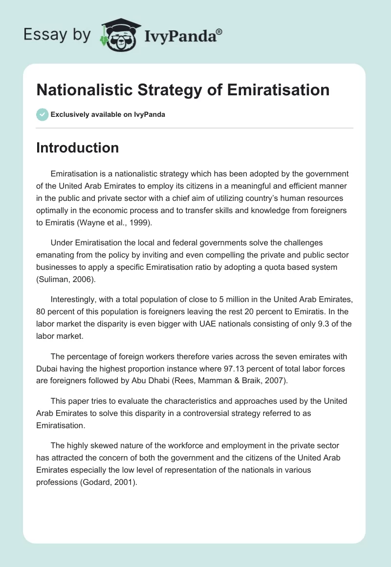 Nationalistic Strategy of Emiratisation. Page 1