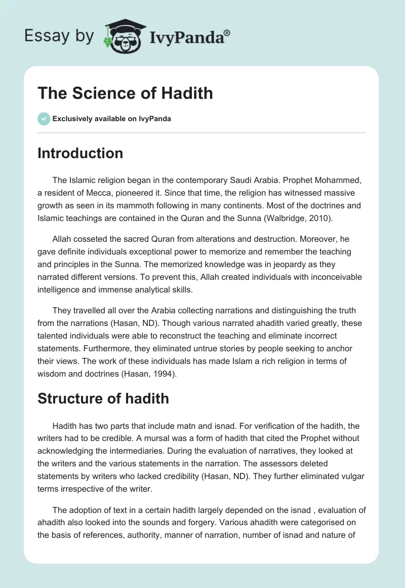The Science of Hadith. Page 1