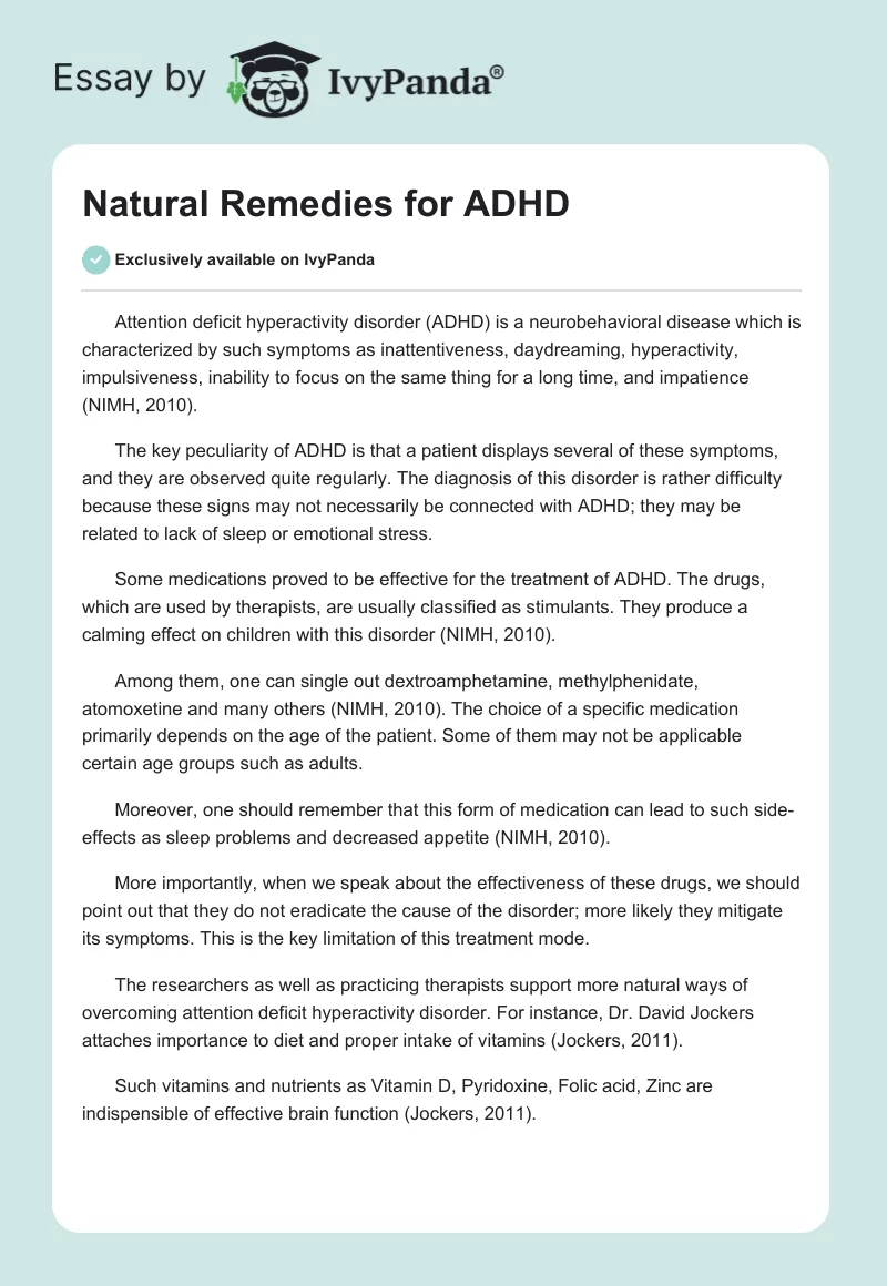 Natural Remedies for ADHD. Page 1
