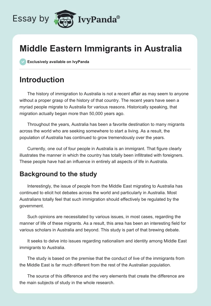 Middle Eastern Immigrants in Australia. Page 1