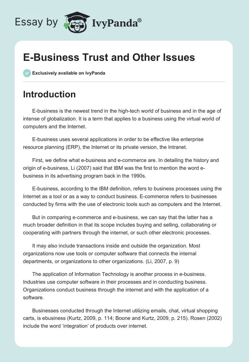 E-Business Trust and Other Issues. Page 1