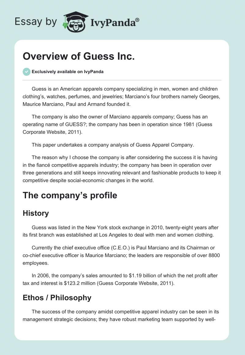 Overview of Guess Inc.. Page 1