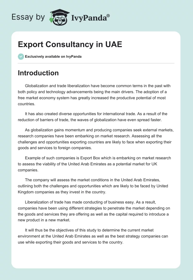 Export Consultancy in UAE. Page 1