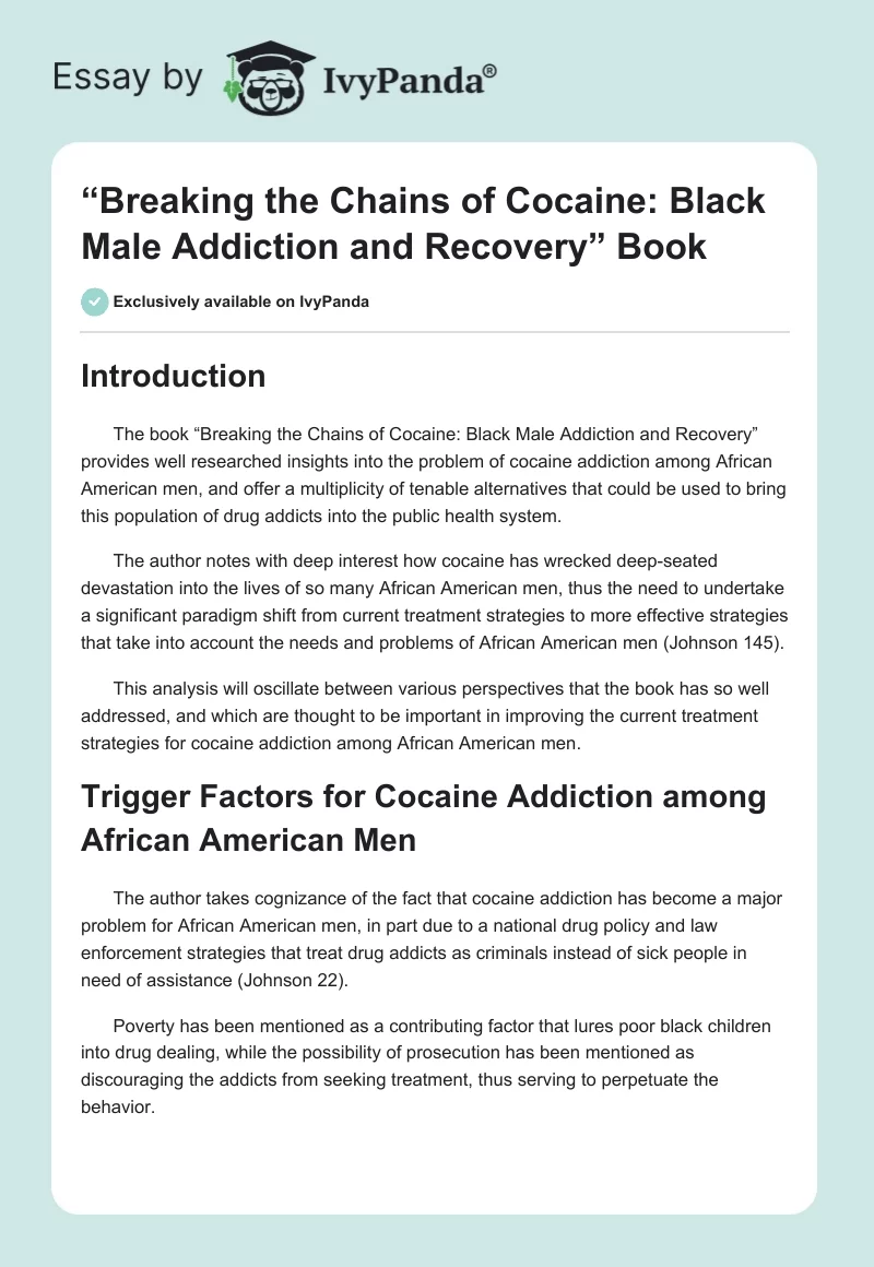 “Breaking the Chains of Cocaine: Black Male Addiction and Recovery” Book. Page 1