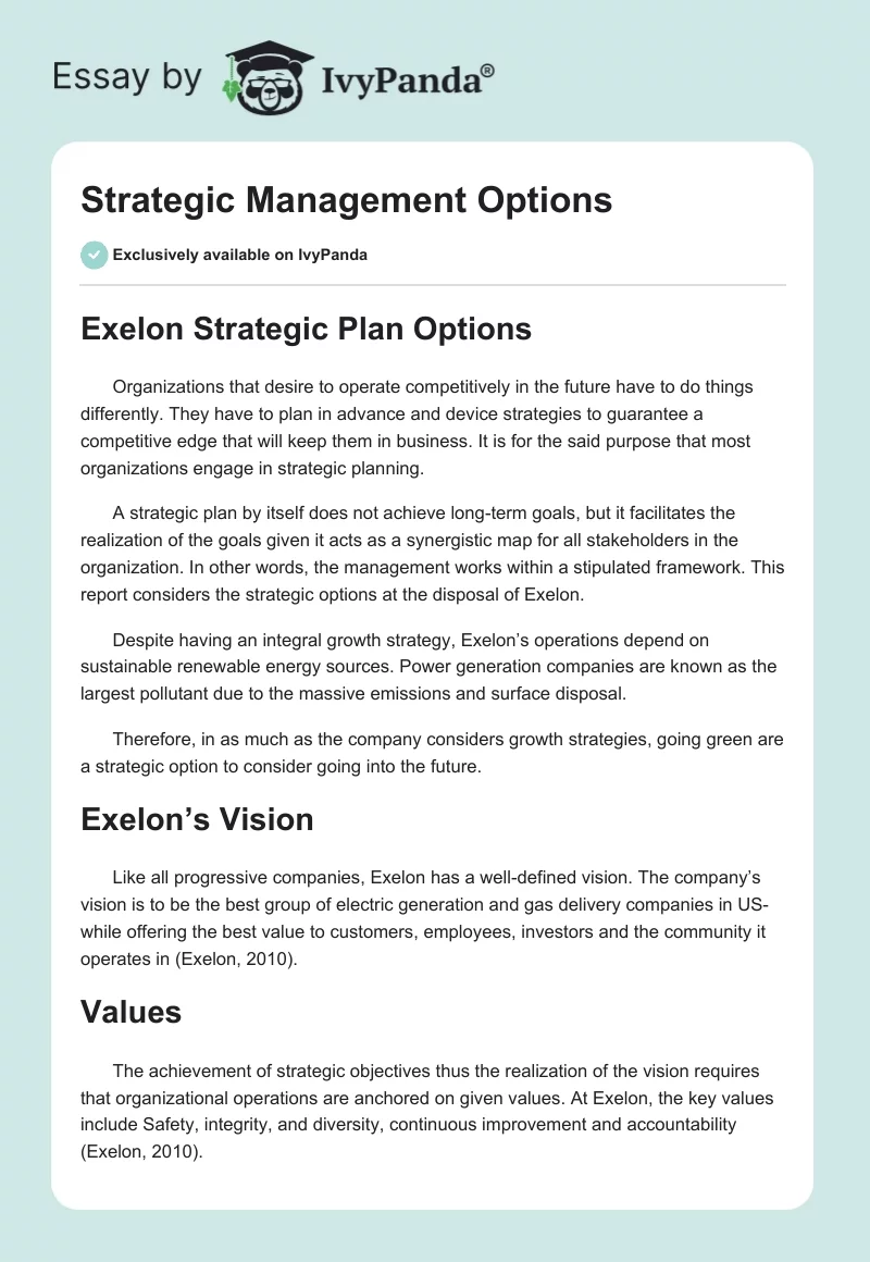 Strategic Management Options. Page 1