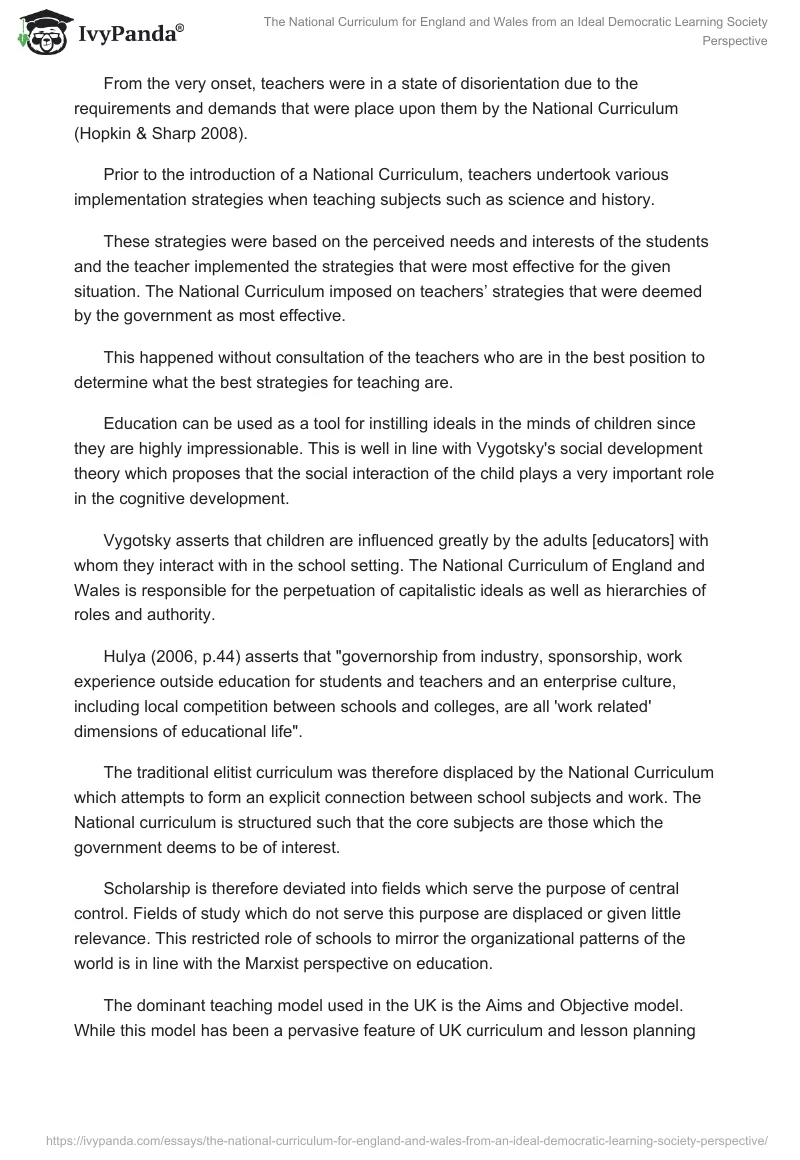 The National Curriculum for England and Wales From an Ideal Democratic Learning Society Perspective. Page 4