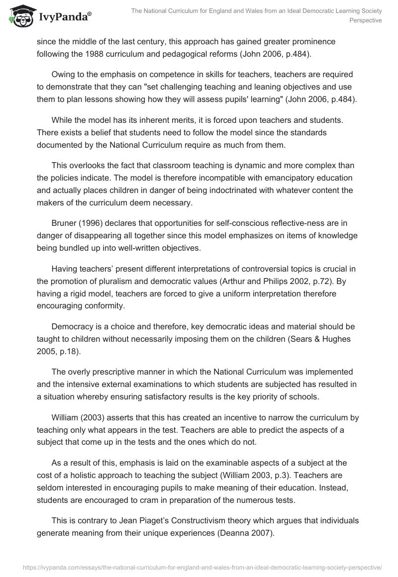 The National Curriculum for England and Wales From an Ideal Democratic Learning Society Perspective. Page 5